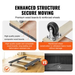 furniture dolly, 1000 lbs each load capacity, 2 packs, 18" x 30", 8 x 3" pp swivel casters, heavy duty hardwood furniture moving dolly, mover's dolly, moving cart with wheels for heavy furniture