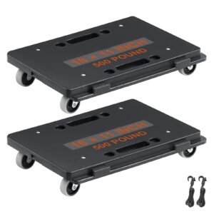 furniture dolly, 500 lbs capacity each count, furniture mover with wheels, portable moving rollers 4 wheels heavy duty, small flat dolly cart with interlocking for heavy furniture, 2 pack, black