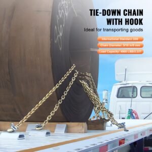 g80 transport binder chain, 5/16" x 14.2' tow chain with clevis grab hooks, 4900 lbs safe working load, heavy duty trailer logging chain for transporting towing truck tie down binding equipment