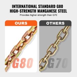 g80 transport binder chain, 5/16" x 14.2' tow chain with clevis grab hooks, 4900 lbs safe working load, heavy duty trailer logging chain for transporting towing truck tie down binding equipment