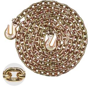 g80 transport binder chain, 5/16" x 14.2' tow chain with clevis grab hooks, 4900 lbs safe working load, heavy duty trailer logging chain for transporting towing truck tie down binding equipment