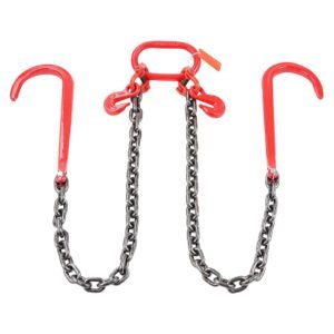 g80 v bridle chain, 3/8" x 3' towing chain bridle with 15" j hooks and grab hooks, heavy duty transport tow chain bridle with 7800 lbs safe working load for flatbed trailer wrecker recovery