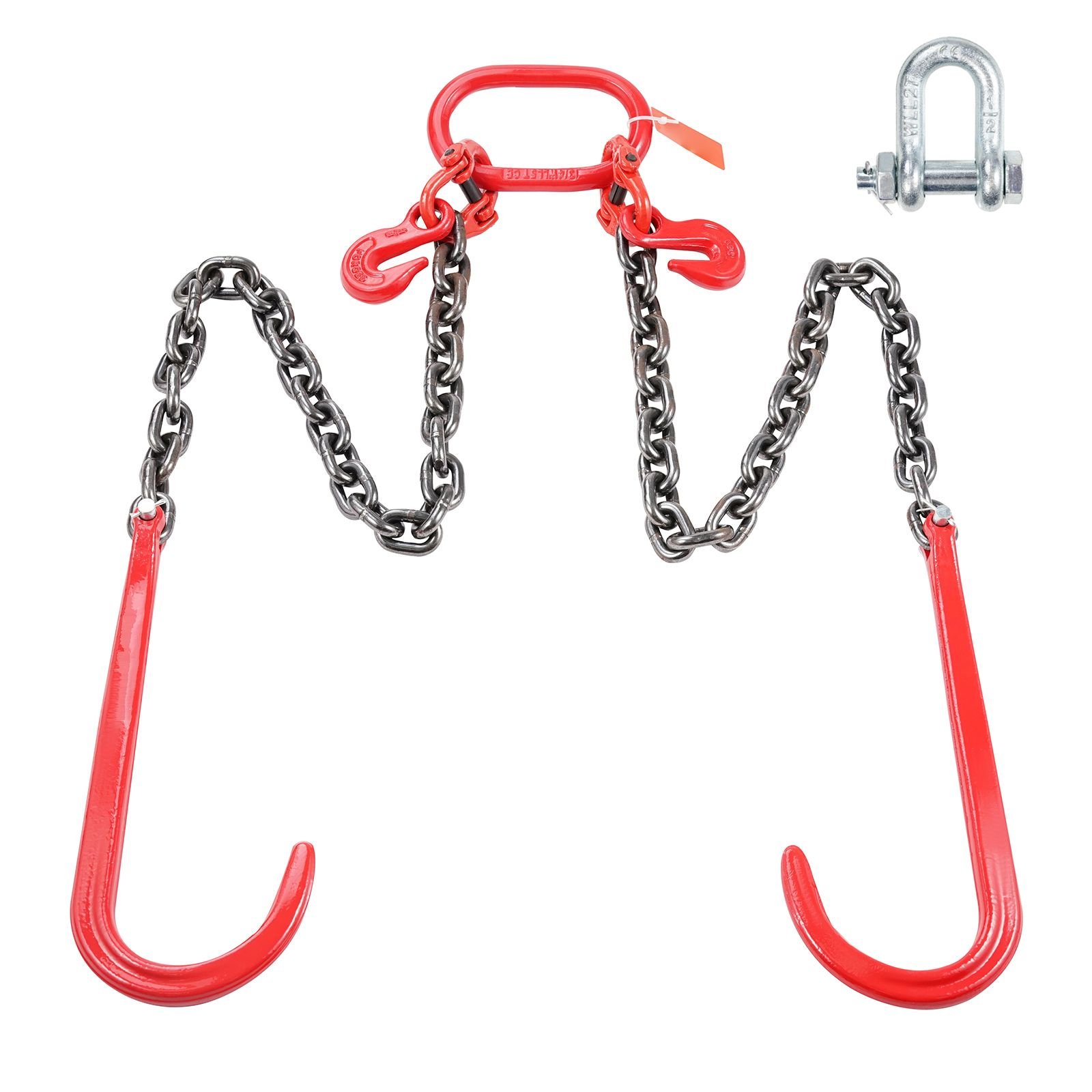 g80 v bridle chain, 3/8" x 3' towing chain bridle with 15" j hooks and grab hooks, heavy duty transport tow chain bridle with 7800 lbs safe working load for flatbed trailer wrecker recovery