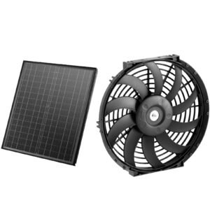 Gable Mount Fan, 12 Inch Solar Power Attic Exhaust Fan with Adjustable Thermostat & Outer Mesh, 1300 CFM House Ventilator Cools Up to 1850 Sq.Ft, Quiet Ventilation for Roof, Garage, Shop, Black