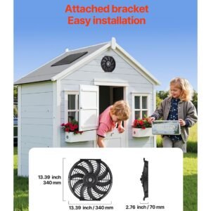gable mount fan, 12 inch solar power attic exhaust fan with adjustable thermostat & outer mesh, 1300 cfm house ventilator cools up to 1850 sq.ft, quiet ventilation for roof, garage, shop, black
