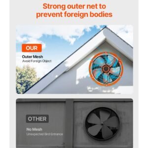 gable mount fan, 14 inch solar power attic exhaust fan with adjustable thermostat & outer mesh, 1300 cfm house ventilator cool upto 1850 sq.ft, quiet ventilation for roof, garage, shop, black