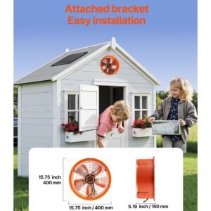 gable mount fan, 14 inch solar power attic exhaust fan with adjustable thermostat & outer mesh, 1300 cfm house ventilator cool upto 1850 sq.ft, quiet ventilation for roof, garage, shop, black