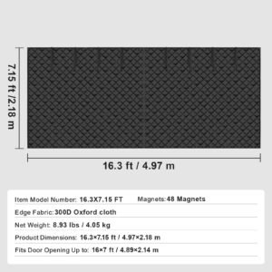 garage door screen for winter, 16x7ft, garage door insulation kit, magnetic thermal insulated door curtain with 300d oxford fabric heavy duty weighted bottom, easy assembly for garage door