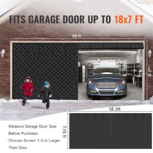 garage door screen for winter, 18x7ft, garage door insulation kit, magnetic thermal insulated door curtain with 300d oxford fabric heavy duty weighted bottom, easy assembly for garage door