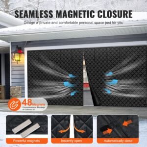garage door screen for winter, 18x7ft, garage door insulation kit, magnetic thermal insulated door curtain with 300d oxford fabric heavy duty weighted bottom, easy assembly for garage door