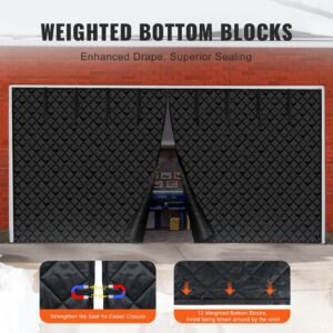 garage door screen for winter, 18x7ft, garage door insulation kit, magnetic thermal insulated door curtain with 300d oxford fabric heavy duty weighted bottom, easy assembly for garage door