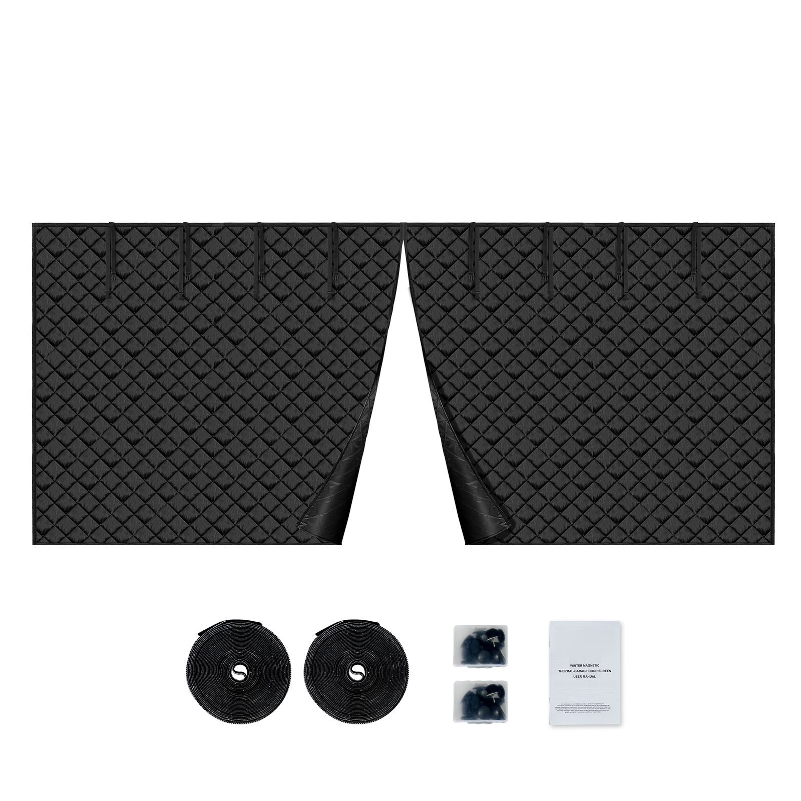 garage door screen for winter, 18x7ft, garage door insulation kit, magnetic thermal insulated door curtain with 300d oxford fabric heavy duty weighted bottom, easy assembly for garage door