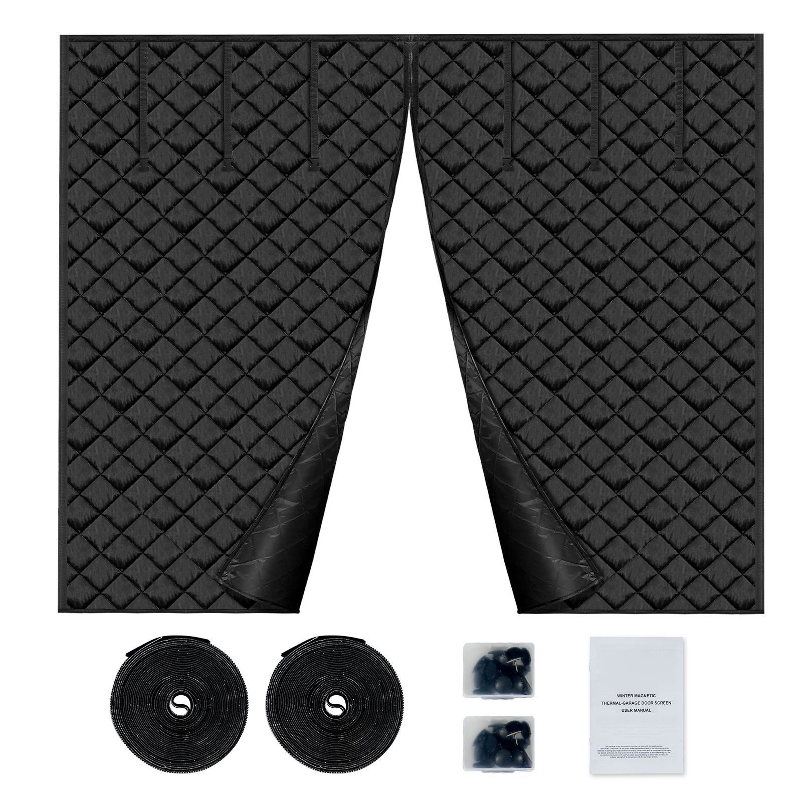 garage door screen for winter, 8x7ft, garage door insulation kit, magnetic thermal insulated door curtain with 300d oxford fabric heavy duty weighted bottom, easy assembly for garage door