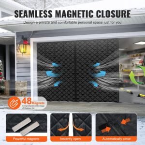 garage door screen for winter, 8x7ft, garage door insulation kit, magnetic thermal insulated door curtain with 300d oxford fabric heavy duty weighted bottom, easy assembly for garage door