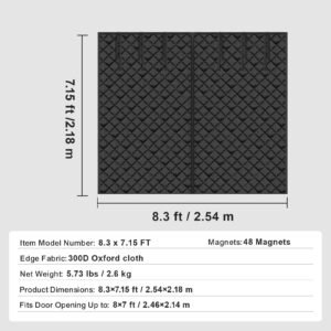 garage door screen for winter, 8x7ft, garage door insulation kit, magnetic thermal insulated door curtain with 300d oxford fabric heavy duty weighted bottom, easy assembly for garage door