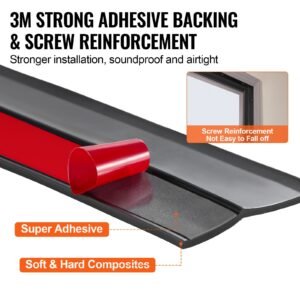 garage door seal top and sides seal strip, 20 ft universal weather stripping replacement soft and hard composite, weatherproofing garage door tpe seals with adhesive backed and screws, black