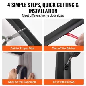 garage door seal top and sides seal strip, 20 ft universal weather stripping replacement soft and hard composite, weatherproofing garage door tpe seals with adhesive backed and screws, black