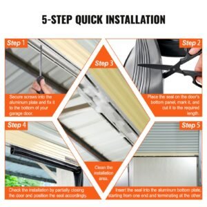 garage door seals bottom rubber, u shape +o ring combination garage door weather stripping with pre drilled aluminum track retainer kit, 5/16 inch t ends and 3 3/4 inch width (16 ft, black)