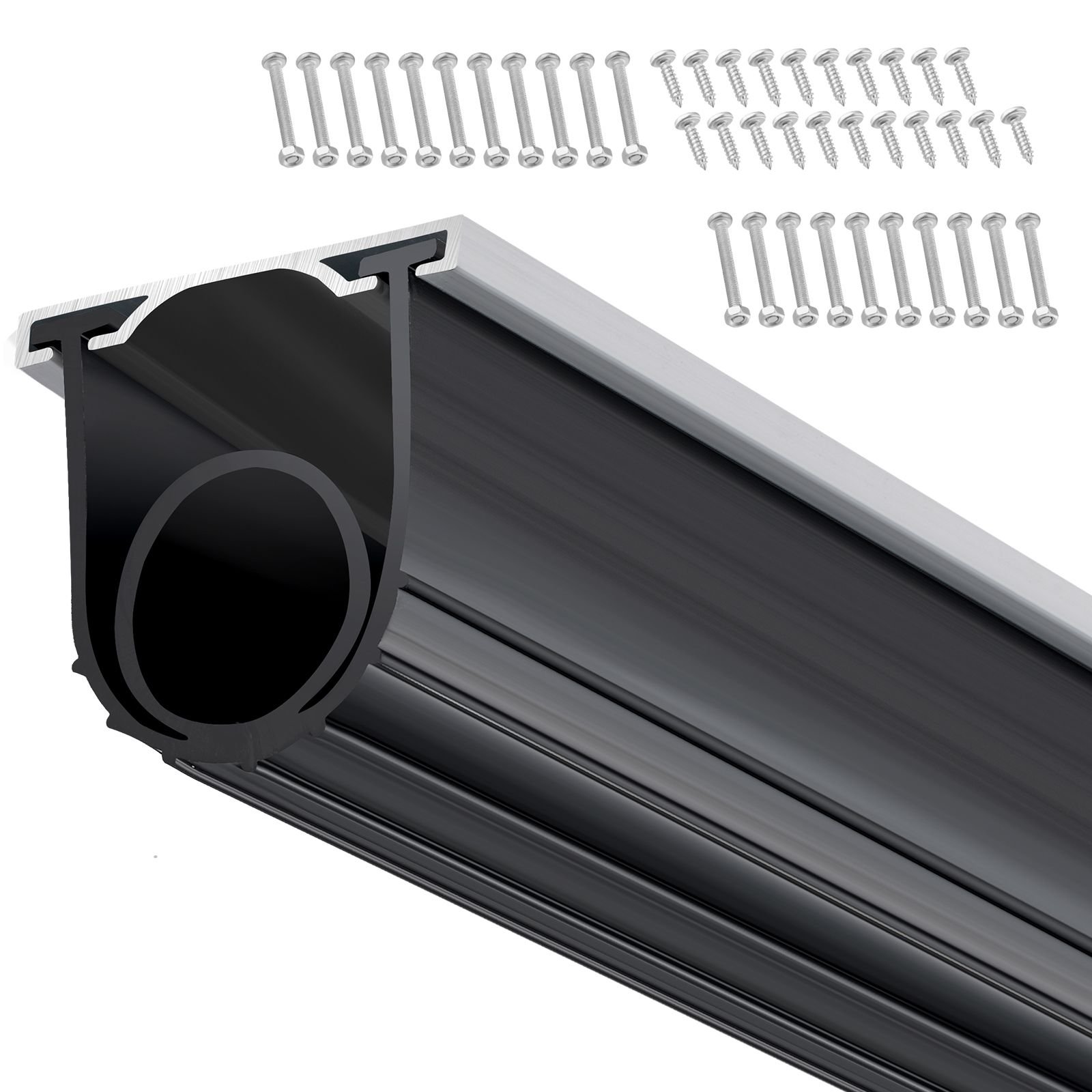 garage door seals bottom rubber, u shape +o ring combination garage door weather stripping with pre drilled aluminum track retainer kit, 5/16 inch t ends and 3 3/4 inch width (16 ft, black)