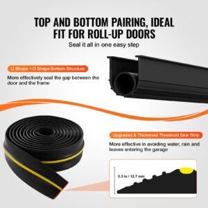garage door threshold and bottom seals kit, 16 ft u shape+o ring universal garage door bottom seal weatherstrip pvc, combine with weatherproof garage threshold seal strip with adhesive, black