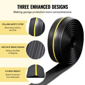 garage door threshold seal strip, 16.5 ft universal garage door floor seal strip with adhesive, garage door bottom weatherproof strip, upgraded thick pvc diy weather stripping replacement, black