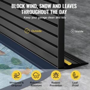 garage door threshold seal strip, 16.5 ft universal garage door floor seal strip with adhesive, garage door bottom weatherproof strip, upgraded thick pvc diy weather stripping replacement, black