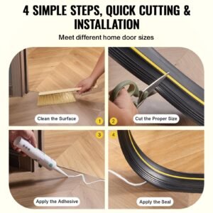 garage door threshold seal strip, 16.5 ft universal garage door floor seal strip with adhesive, garage door bottom weatherproof strip, upgraded thick pvc diy weather stripping replacement, black