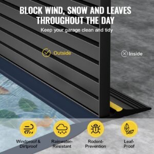 garage door threshold seal strip, 20 ft universal garage door floor seal strip with adhesive, garage door bottom weatherproof strip, upgraded thick pvc diy weather stripping replacement, black