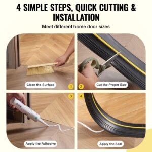 garage door threshold seal strip, 20 ft universal garage door floor seal strip with adhesive, garage door bottom weatherproof strip, upgraded thick pvc diy weather stripping replacement, black
