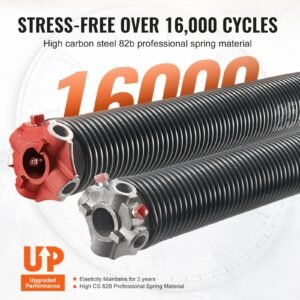 garage door torsion springs, 16000 cycles, pair of 0.25 x 2 x 30inch, garage door springs with non slip winding bars, mounting tool and gloves, electrophoresis coated, for replacement
