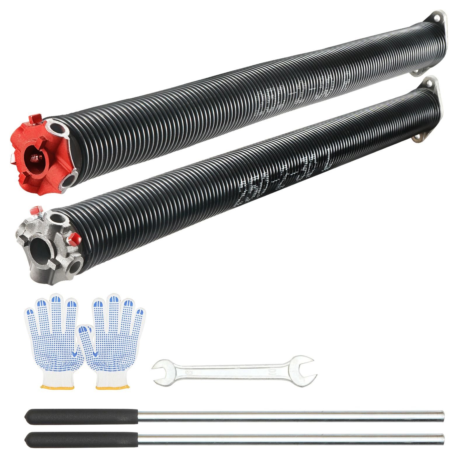 garage door torsion springs, 16000 cycles, pair of 0.25 x 2 x 30inch, garage door springs with non slip winding bars, mounting tool and gloves, electrophoresis coated, for replacement