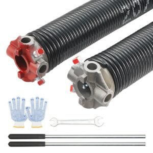 garage door torsion springs, pair of 0.207 x 2 x 22inch, 16000 cycles, garage door springs with non slip winding bars, gloves and mounting wrench, electrophoresis coated for replacement