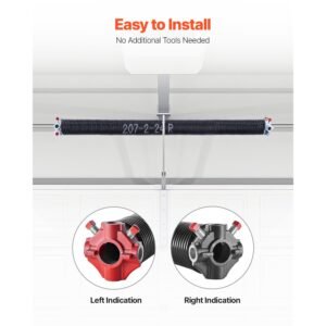 garage door torsion springs, pair of 0.207 x 2 x 24 in, 16000 cycles, electrophoresis black coated for replacement, garage door springs with non slip winding bars, gloves and mounting wrench