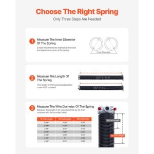 garage door torsion springs, pair of 0.207 x 2 x 24 in, 16000 cycles, electrophoresis black coated for replacement, garage door springs with non slip winding bars, gloves and mounting wrench