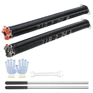 Garage Door Torsion Springs, Pair of 0.218 x 2 x 24inch, Garage Door Springs with Non-Slip Winding Bars, 16000 Cycles, Gloves and Mounting Wrench, Electrophoresis Coated for Replacement