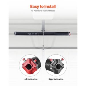 garage door torsion springs, pair of 0.218 x 2 x 26 in, 16000 cycles, electrophoresis black coated for replacement, garage door springs with non slip winding bars, gloves and mounting wrench