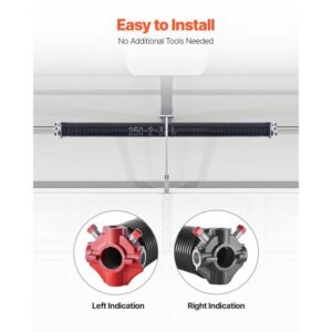 garage door torsion springs, pair of 0.25 x 2 x 32 in, 16000 cycles, electrophoresis black coated for replacement, garage door springs with non slip winding bars, gloves and mounting wrench