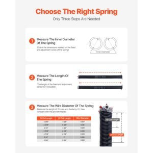 garage door torsion springs, pair of 0.25 x 2 x 32 in, 16000 cycles, electrophoresis black coated for replacement, garage door springs with non slip winding bars, gloves and mounting wrench