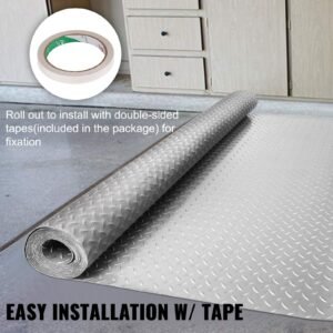 garage floor mat 4.9x13ft vinyl garage flooring roll anti slide diamond texture silver garage mats for under car 63.7sqft covering space diy pvc garage floor mat for gyms boats car trailer