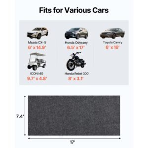 garage floor mat, 7.4'x17' waterproof protection from water,snow, rain,mud and oil for cars, non slip heavy duty containment mat with tpe anti leak backing & easy to clean & cuttable