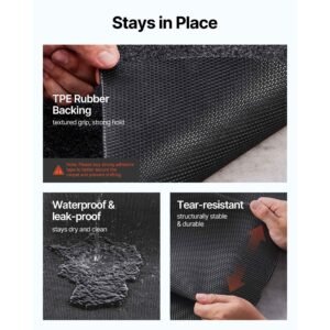 garage floor mat, 7.4'x17' waterproof protection from water,snow, rain,mud and oil for cars, non slip heavy duty containment mat with tpe anti leak backing & easy to clean & cuttable