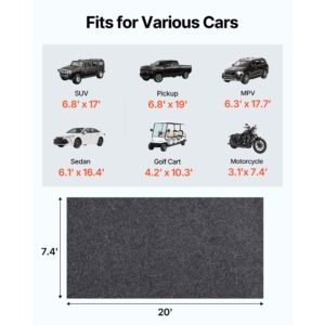 garage floor mat, 7.5'x20' waterproof protection from water,snow, rain,mud and oil for cars, non slip heavy duty containment mat with tpe anti leak backing & easy to clean & cuttable