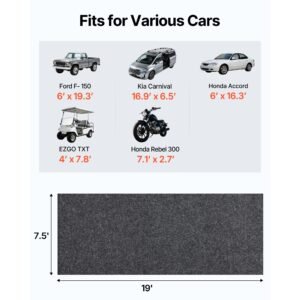 garage floor mat, 7.6'x19' waterproof protection from water,snow, rain,mud and oil for cars, non slip heavy duty containment mat with tpe anti leak backing & easy to clean & cuttable