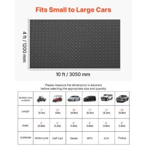 garage floor roll, 4 x 10 ft garage flooring mat, 2.2 mm thickened pvc diamond plate floor protector mat with double sided tape, non slip, easy to clean for warehouse, gyms, trailer, black
