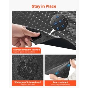 garage floor roll, 4 x 10 ft garage flooring mat, 2.2 mm thickened pvc diamond plate floor protector mat with double sided tape, non slip, easy to clean for warehouse, gyms, trailer, black