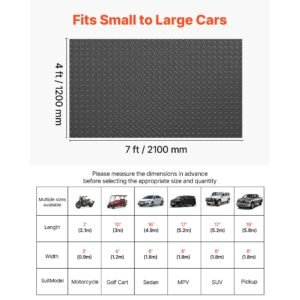garage floor roll, 4 x 7 ft garage flooring mat, 2.2 mm thickened pvc diamond plate floor protector mat with double sided tape, non slip, easy to clean for warehouse, gyms, trailer, black