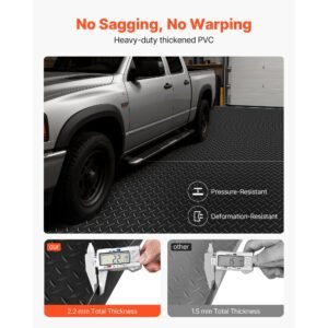 garage floor roll, 4 x 7 ft garage flooring mat, 2.2 mm thickened pvc diamond plate floor protector mat with double sided tape, non slip, easy to clean for warehouse, gyms, trailer, black