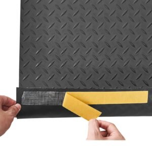 garage floor roll, 7.5 x 17 ft garage flooring mat, 2.2 mm thickened pvc diamond plate floor protector mat with double sided tape, non slip, easy to clean for warehouse, gyms, trailer, black