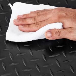 garage floor roll, 7.5 x 17 ft garage flooring mat, 2.2 mm thickened pvc diamond plate floor protector mat with double sided tape, non slip, easy to clean for warehouse, gyms, trailer, black
