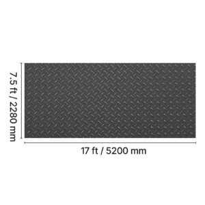 garage floor roll, 7.5 x 17 ft garage flooring mat, 2.2 mm thickened pvc diamond plate floor protector mat with double sided tape, non slip, easy to clean for warehouse, gyms, trailer, black